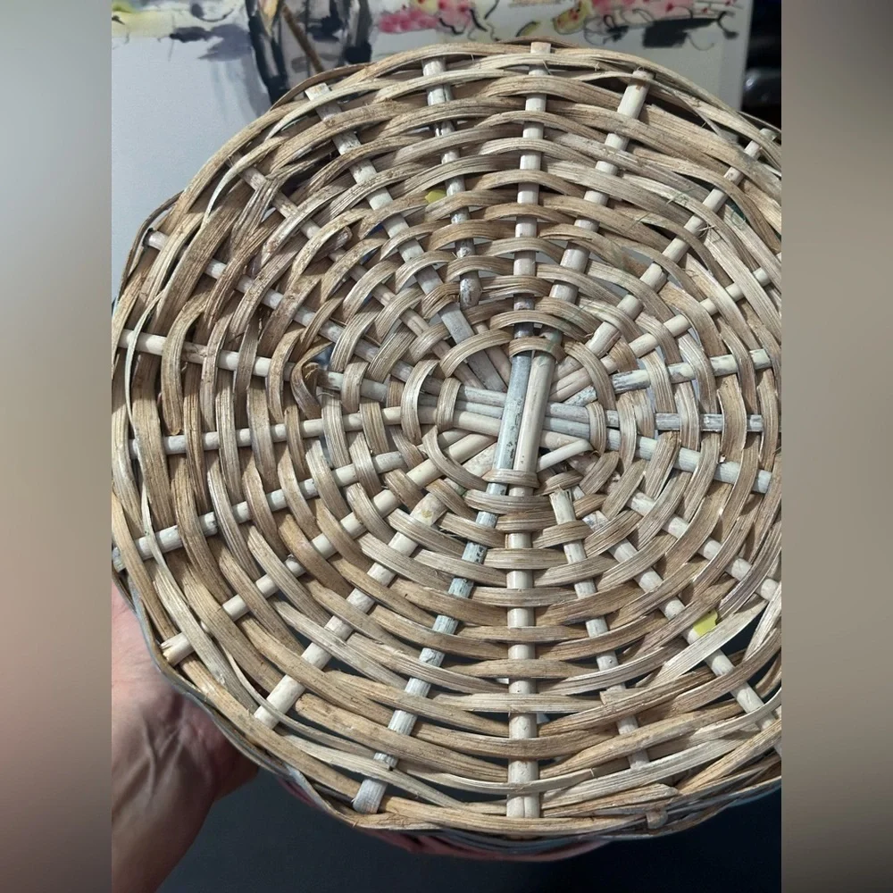 Large winter basket painted with pink purple blue